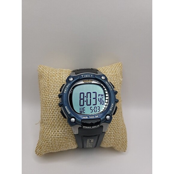 Vintage Timex Ironman Triathalon Digital Sports Watch WR 100M Blue Black Indiglo - Picture 1 of 15